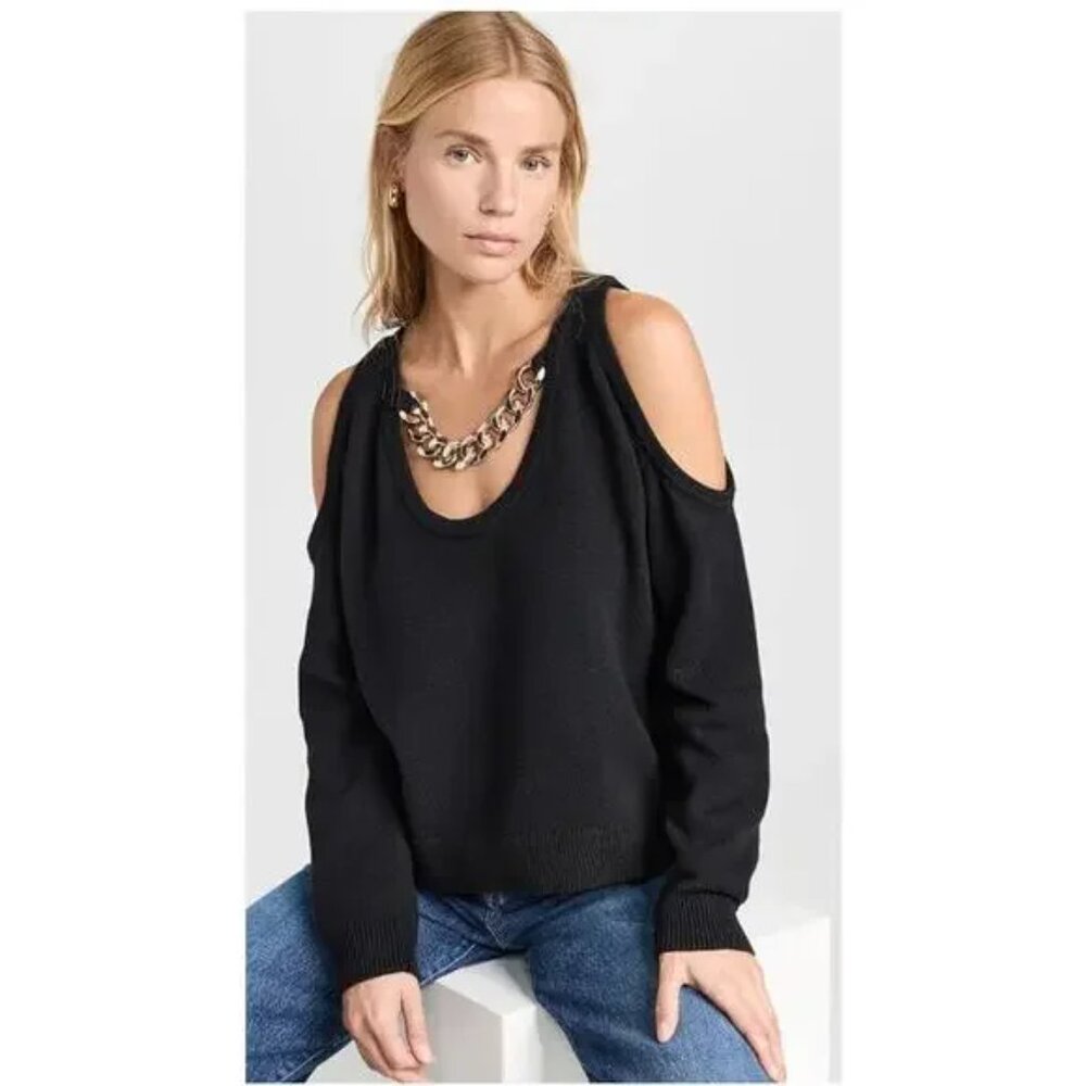 L'agence Indy Chain Embellished Cotton Sweater Black XXS XS